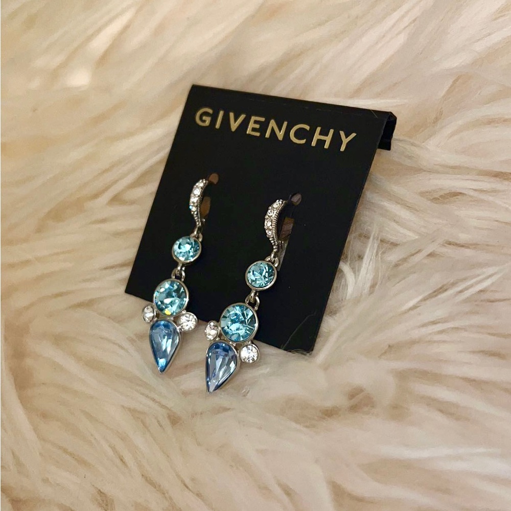 NWT Givenchy blue teardrop crystal silver earrings